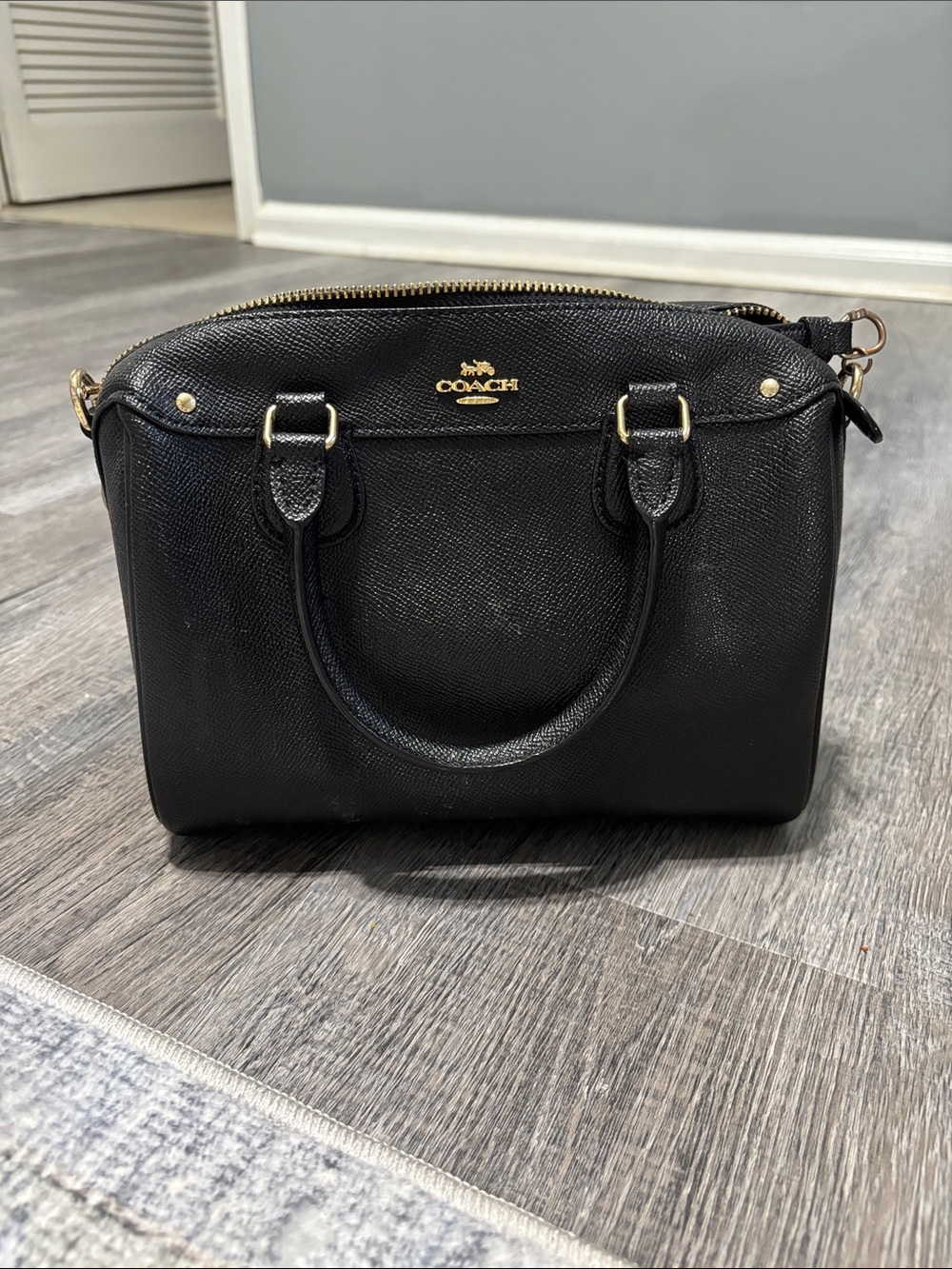 Coach Black Leather Mini Satchel with Gold Hardware Accents